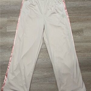 Urban Outfitters Cream Track-Style Pajama Pants with Pink Satin Trim